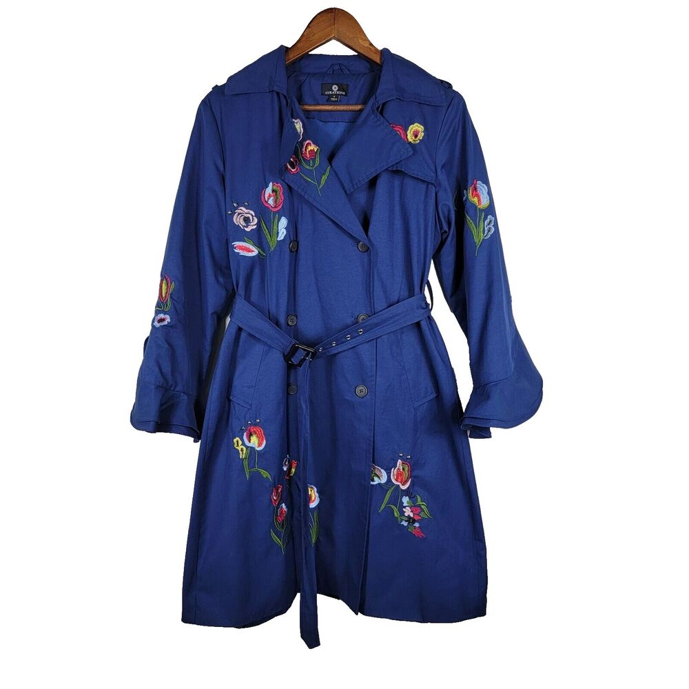 Curations‎ Women’s Small Embroidered Trench Coat Blue